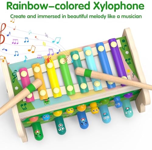 6-in-1 Wooden Montessori Toys for 1 2 3 Year Old, Mole-Tapping Game - Image 2