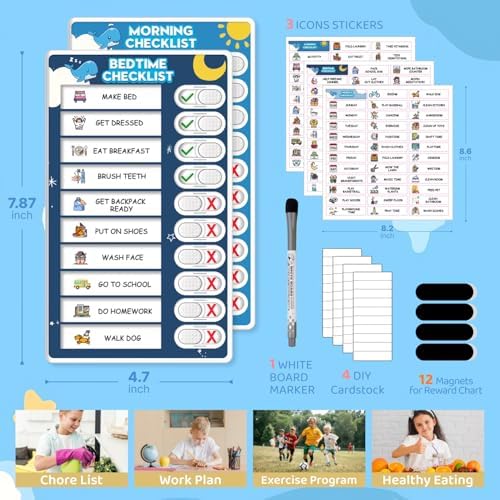 2 in 1 Upgraded Slider Morning/Bedtime Routine Chart for Kids Toddlers - Magnetic Kids Chore Chart for 2 Kids, Dry Erase Chore Chart for Kids, Visual Schedule for Kids with Cute Chore Stickers - Image 6