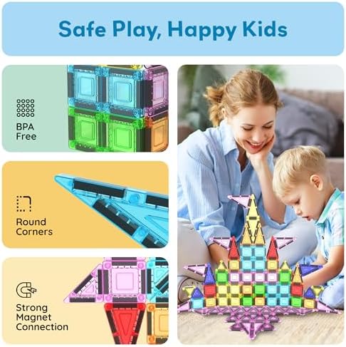PicassoTiles 65 Piece Magnetic Tiles, STEM Travel Building Set for Kids 3+ - Image 6