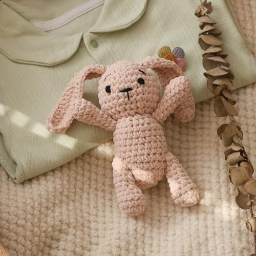GOODMOMCute Crocheted Baby Bunny Rattle, Handmade Soft Sensory Toy, Suitable for Babies 0-12 Months, Helps Sensory Development, Perfect Gift for Newborns, Also Makes a Keepsake as They Grow（Khaki - Image 2