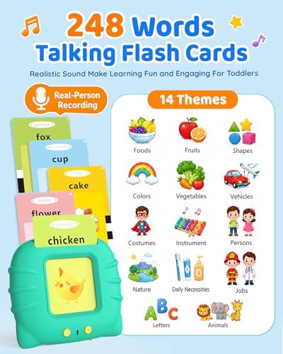 Aullsaty Talking Flash Cards for Toddlers 1-3, Upgraded 248 Sight Words Montessori Speech Therapy Toy, Autism Sensory Educational Learning Toys, Birthday Gifts for Boys Girls (Green) - Image 3