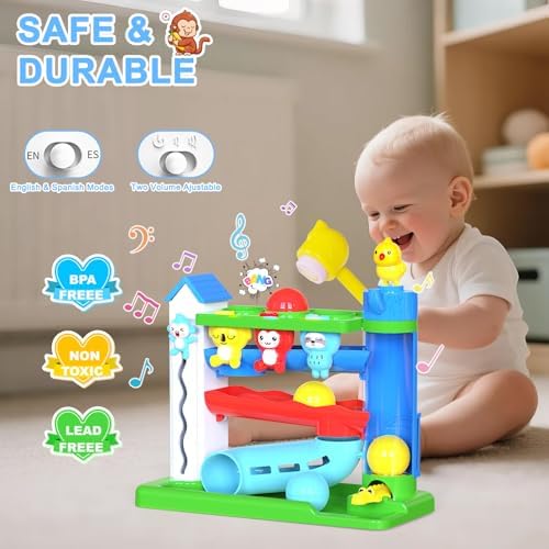 VOILBTOY Musical Toy for 1-2 Year Old Girls,Educational Toys,Ball Drop Toy with English & Spanish,Fine Motor Toys for Kids 1-3,Birthday Gift for 1+ Year Old boy (Blue) - Image 2