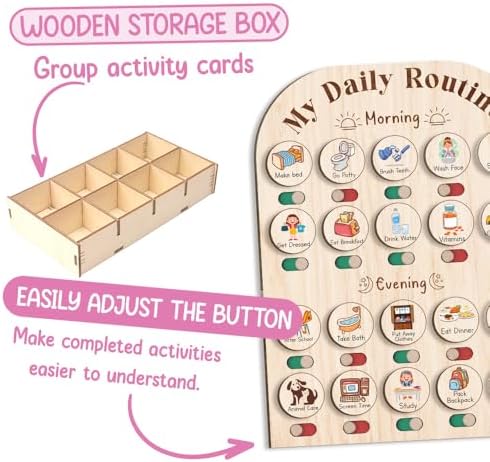 TinyKidz Wooden Daily Routine Chart 11x15, Schedule Board for Kids, Wooden Chore Chart for Kids, Responsibilities Chart for Toddlers, Morning Bedtime Routine for Toddlers - Image 6