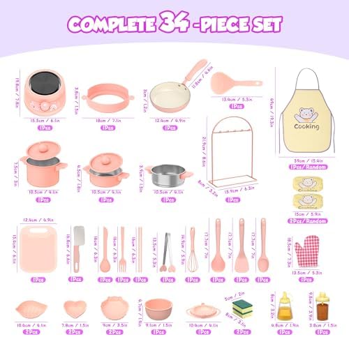 Gotoofun Kids Cooking Set Real for Mini Kitchen, Safe Kids Knife Set & Stove Burner, Montessori Cooking Toys for Boys Girls Ages 8-12, Beginner Friendly Food Making Kit (Pink) - Image 2