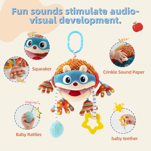 Baby Car Seat Toys Hanging - Sensory Ball Travel Toys for 6 7 8 9 10 11 12 Monthes with Rattle, Teether, Squeaky, Crinkle,Textures, Soft Montessori Plush Toys Newborn Gift Boys Girls Infant Roadtrip - Image 2