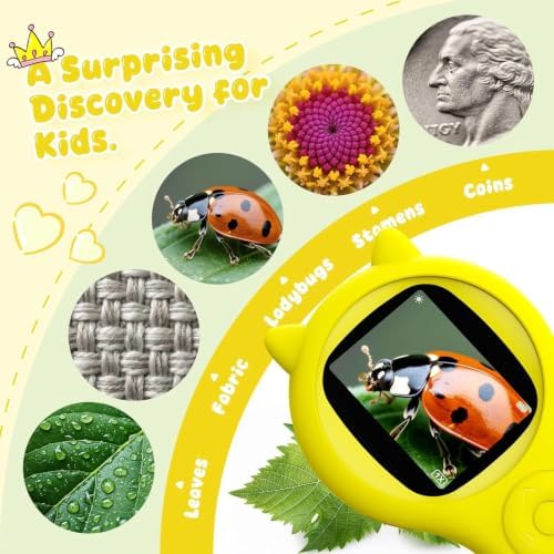 Kids Microscope for Summer Vacation, 500X Portable Digital Microscope with 2" IPS Screen, Beach Nature Discovery STEM Toy for Kids Age 5-12 (Yellow) - Image 5