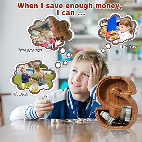 Personalized Large Wooden Kids Letter Piggy Bank - (Laser Engraved) Custom Piggy Bank for Boys Girls - Wooden Banks with Initials - Alphabet Money Box Bank Birthday Letter S Bank - Image 5