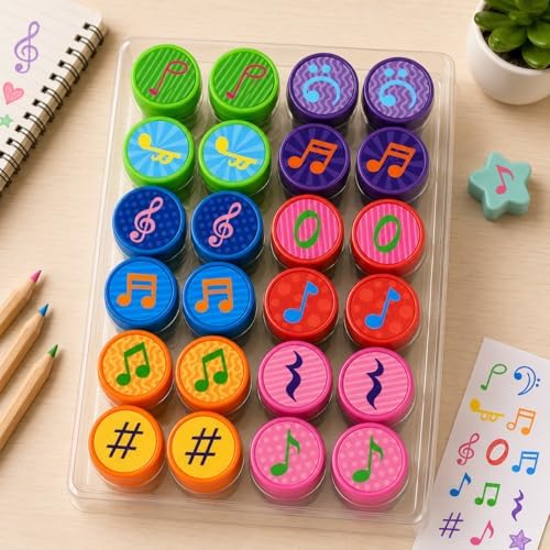 Cinrobiye 24 Pcs Music Note Stampers Party Favor Set, Pre-Inked Musical Note Stamps for Kids, Music Theme Birthday Party Supplies, Classroom Rewards, Goody Bag Fillers, Piñata Fillers - Image 3