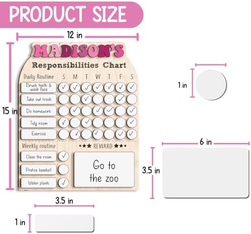 Personalized Wooden Daily Routine Chart 12x15", Responsibilities Chart for Kids, Routine Chart for Toddlers, Weekly Routine Chart for Girls, Kids Wooden Chore Chart - Image 2
