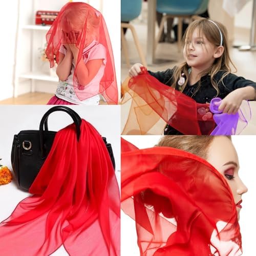 Lolakee Dance Scarves 12 Pcs Juggling Scarves for Kids Play Silk Scarve for Babies Toddlers Children Movement Learning Education Musical Accessories Colorful Scarfs Magic Tricks Performance (Red) - Image 4