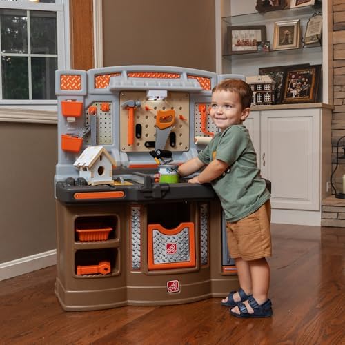 Step2 Big Builders Pro Workshop for Kids, Indoor/Outdoor Tool Bench for Children, Interactive Play with Sounds, Includes 45 Piece Toy Accessory Kit, Made of Durable Plastic, For Toddlers 3+ Years Old - Image 7