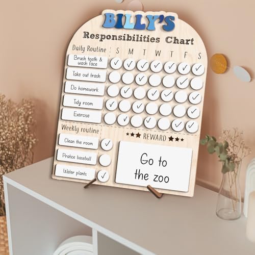 Personalized Wooden Daily Routine Chart 12x15", Responsibilities Chart for Kids, Routine Chart for Toddlers, Weekly Routine Chart for Boys, Kids Wooden Chore Chart - Image 5