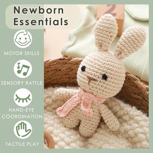 Natural Hand-Knit Wooden Baby Rattle - Soft Animal Shaped Sensory Toy for Newborns, Infants | Safe Beechwood & Crochet Texture | Perfect Baby Shower Gift - Image 3
