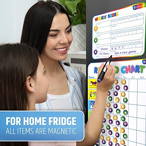 Large Magnetic Reward Chart for Multiple Kids (1-3 Kids) - 127 Pre-Written Stickers (Including Potty Training) + 30 Custom Chores - Behavior, Responsibility & Incentive Star Chart for Your Fridge - Image 2