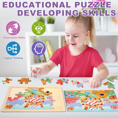 Puzzles for Kids Ages 4-6, 4 Packs Wooden Jigsaw Puzzles for Toddlers 2-4, Princess Unicorn Mermaid Fairy Preschool Educational Puzzles Boards Toys Gifts for Girls Boys 3 4 5 6 - Image 6
