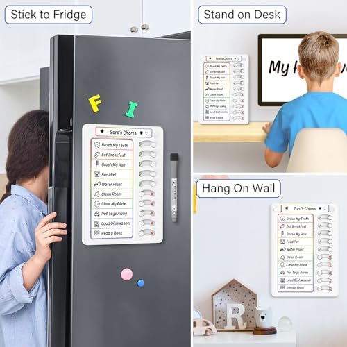 Chore Chart for Kids Dry Erase Chore Board ADHD Tools for Kids to Do List Checklist Task Board Routine Chart Planning Board for Fridge with 10 Sliders and Magnetic Marker, White and Rainbow, 1 Pack - Image 5