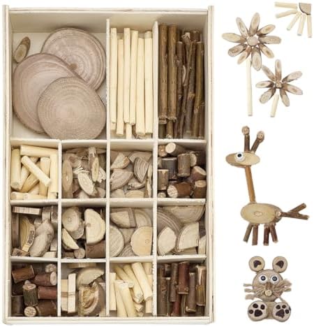 PH PandaHall Handmade DIY Wood Craft Kits, Wooden Unfinished Craft Kits Natural Wood Slices Loose Part Play DIY Slices Kit for Dollhouse Painting Sorting Activities School Projects by PHPandaHall
