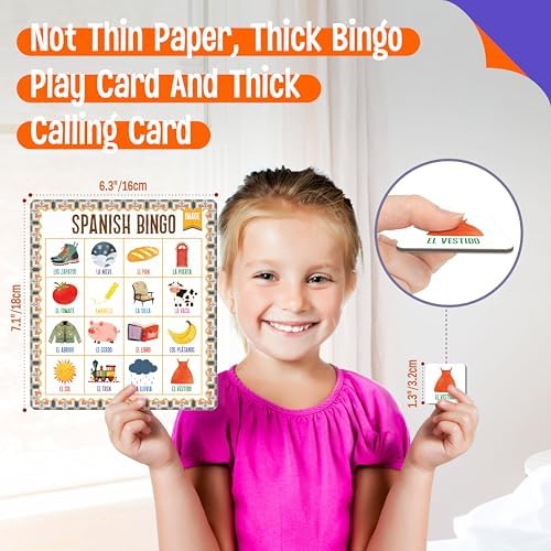 SpriteGru Spanish Bingo Game, 25 Bingo Board Spanish & English Vocabulary Word Game Bilingual Educational Toys for Language Learning - Ages 5 and up (Up to 25 Players) - Image 3