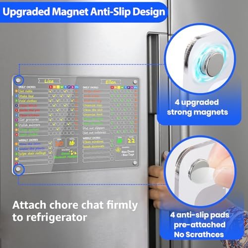 PigPotParty 2-in-1 Acrylic Magnetic Chore Chart for 2 Kids, Large 16x12 in - Image 5