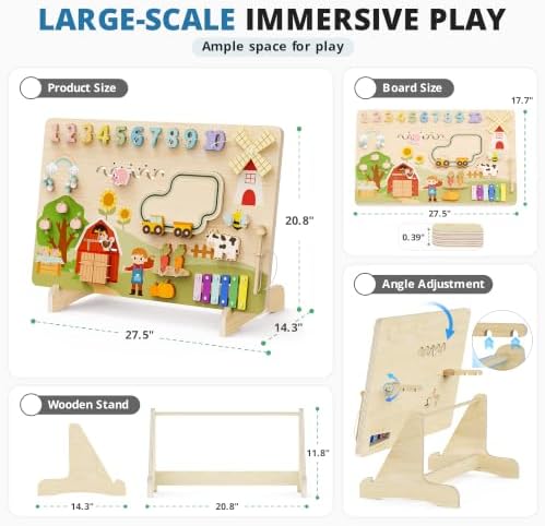 BlueWood Wooden Busy Board for 18+ Months, Activity Center for Toddlers - Image 3