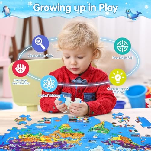 DIGOBAY 70 Pieces Glow in The Dark World Map Floor Puzzles for Kids 4-6 - Image 4