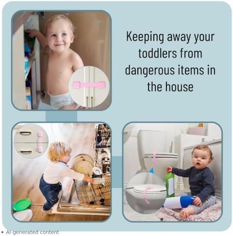 Bates- Child Safety Strap Locks, 6 Pack, Pink, Baby Cabinet Locks - Image 6