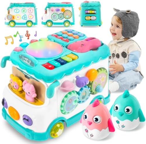 Toys for 1 Year Old Girl Gifts, 10-in-1 Montessori Toys Bus for Baby, Blue by Unknown
