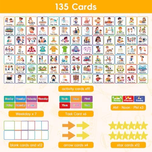 Visual Schedule for Kids with Autism Chore Reward Chart, Bedtime Routine Chart for Toddlers, Double Side Weekly Planner Board with 135 Cards for Home School Planner, Autism Learning Materials - Image 3