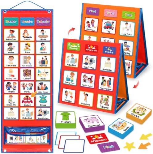Visual Schedule for Kids with Autism Chore Reward Chart, Bedtime Routine Chart for Toddlers, Double Side Weekly Planner Board with 135 Cards for Home School Planner, Autism Learning Materials by Unknown