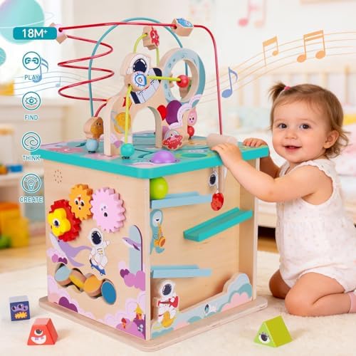Pre-Assembled 9-in-1 Large Wooden Activity Cube Toy for Toddlers 18M+ - Image 6