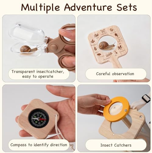Bug Catching Kit for Kids Ages 3-14, 11PCS Wooden Nature Explorer Set with Butterfly Net, Bug Habitat, Magnifying Glass and Outdoor Insect Tools, Catch-and-Release STEM Educational Toy Gift - Image 6