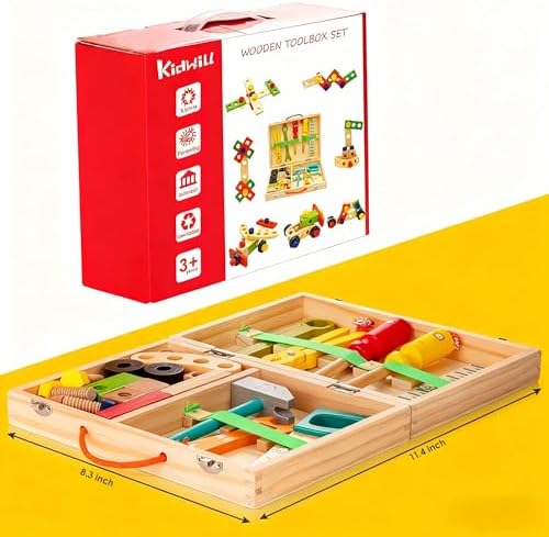 Wooden Kids Tool Kit, Montessori Tool Set Toys for Boys Girls 3+ - Image 6