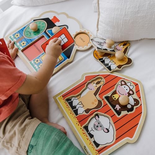 Melissa & Doug Jumbo Knob Wooden Puzzles Set - Shapes and Barn - Image 3
