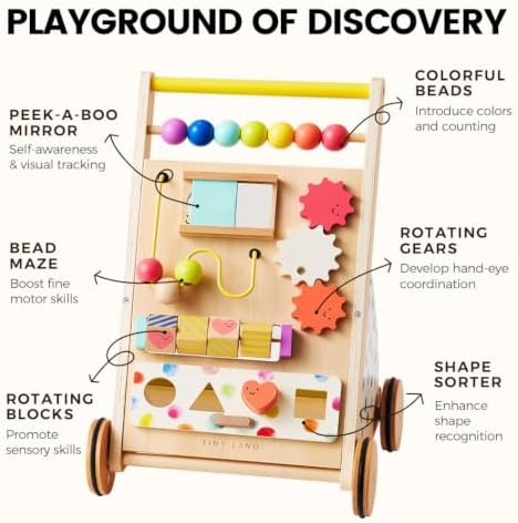 Tiny Land Wooden Baby Walker with Activity Center, Montessori Push Walker - Image 4