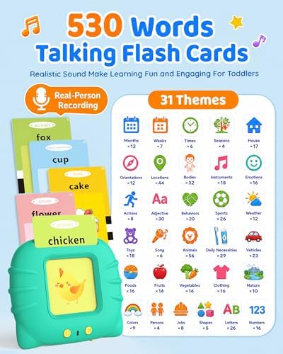Aullsaty Talking Flash Cards for Toddlers 1-5 Years Old, Upgraded 536 Sight Words with 6 Songs Montessori Autism Sensory Toys, Educational Learning Speech Therapy Birthday Gifts for Boys Girls (Green) - Image 3