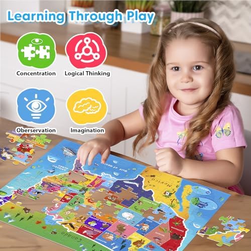 4 Packs 100 Piece Puzzles for Kids Ages 4-6 6-8 8-10, Educational Kids Jigsaw Puzzle Set, Ocean Space US Map World Animals Learning Puzzle Toy Gift for Boys Girls Teens Adults Kids Puzzles 4-6 5-8 - Image 5