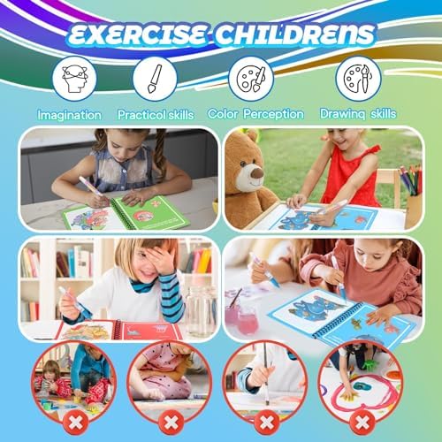 8 Pack Reusable Water Coloring Books for Toddlers, Paint with Water Books,Mess-Free Coloring Book, Portable Educational Doodle Drawing Toy, Improving Children's Imagination, Color Perception - Image 3