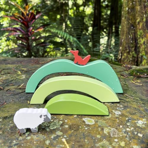 Tender Leaf Toys - Green Hills View - Wooden Stacking, Building Toy Stacker, Blocks - Open-Ended Toy Set with Green Hills View for Inspires Creative and Imaginative Roleplay - Age 3+ - Image 4