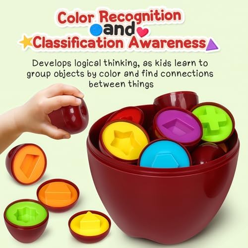 Apple Toys,Montessori Geometric Shape Sorter Toys for Toddlers 18-24Months,Early Educational Learning Color Sorting & Fine Motor Matching Games,Easter Basket Stuffers Gifts for Boys Girls - Image 3