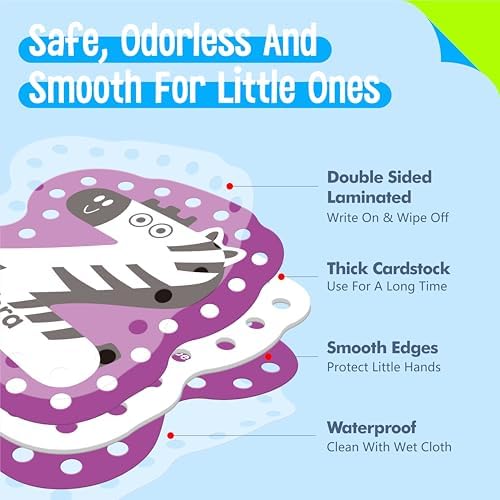 52 PCS Lacing Cards, 26 Double-Sided Uppercase & Lowercase Sewing Cards with 52 Colorful Laces, Imagination Development Lacing Toy Games Educational and Learning Activity for Preschoolers, Children - Image 3