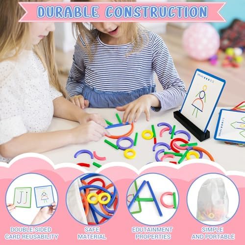 STEM Toys for Creative Learning Sticks & Rings Shape Building Blocks 160PCS Pattern Blocks Puzzle Educational Resources Montessori Toys for Preschool and Kindergarten Girls and Boys Ages 5+ - Image 4