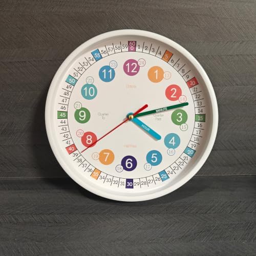 Learning Time 8 Inch Wall Clock for Kids,Non-Ticking Kids Colorful Clock,Silent Wall Clock Decorative for Kids Room ，School Classroom（White，8 Inch） - Image 6