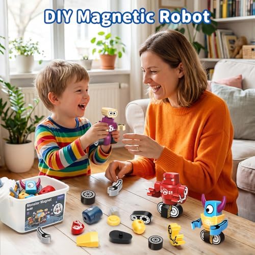 STEM Magnetic Robot Building Toys for Kids 3-5 and 4-8, 36 Pieces Transformable Stacking Robot Blocks with Storage Box, Creative Learning Christmas and Birthday Gifts for Boys Girls 3-8 - Image 6