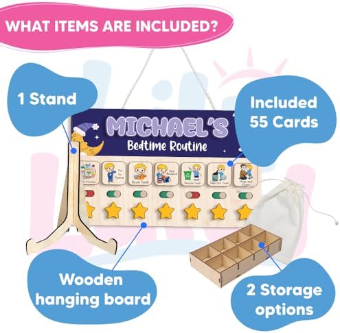 Wooden Chore Chart for Boys, Daily Routine Chart for Kids, Visual Schedule, Chore Reward Chart, Bedtime Morning Routine Chart for Toddlers (06) - Image 2