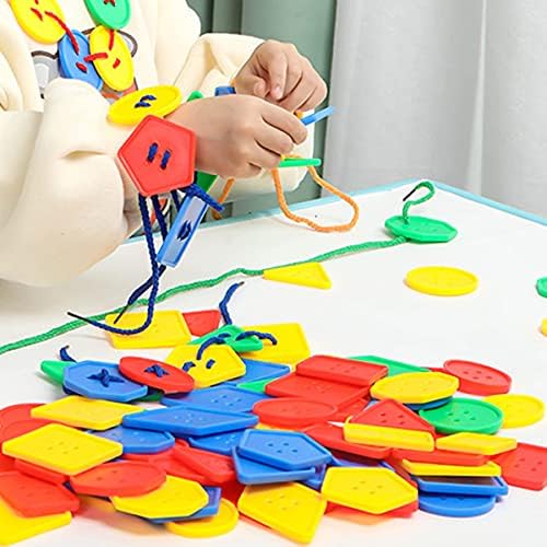 70 Pcs Montessori Lacing Threading Toy - Geometric Shaped Large Beads for Kids Crafts, Preschool Activities and Daycare Toys - Autism Learning Materials and Fine Motor Skills Toys for 3 4 5 6 Year Old - Image 4