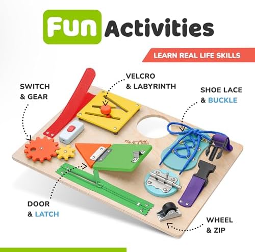 deMoca Montessori Busy Board, Premium Wooden Sensory Toy - Image 3