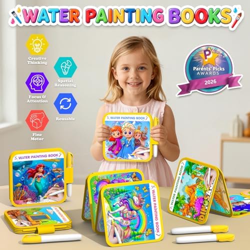 ZHOC Reusable Water Painting Books for Kids – Magic Water Reveal Coloring Books with Water Pens (Mermaid) No-Mess Coloring Book Fun Travel Activity for Ages 3 4 5 6 7 8 - Image 3