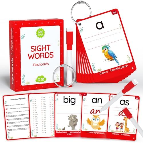 WJPC 58 Cards, 116PCS High Frequency Sight Words Flash Cards for (Pre-K, Pre-Kindergarten, Kindergarten, 3,4,5, Years Ages Kids Boys Girls Toddler Flash Cards for 3-6 Years by WJPC