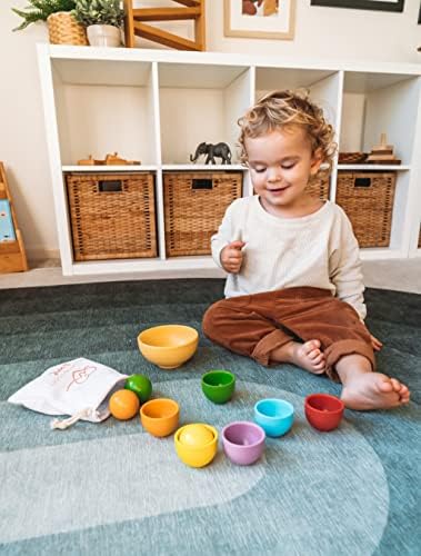 Montessori Large Rainbow Colored Sorting Ball in Cup | Preschool Color Matching Toy | Gross Motor Transfer Activity | 6 Toddler Safe Wooden Balls 46mm in Diameter - Non-Choking-Hazard - Image 5
