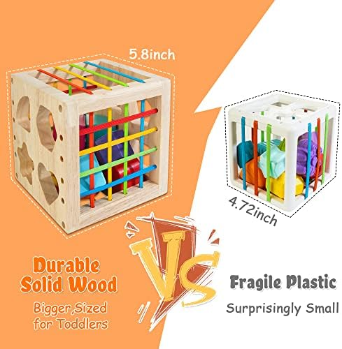 HELLOWOOD Wooden Shape Sorter Cube, Montessori Toys for 1+ Year Old - Image 2